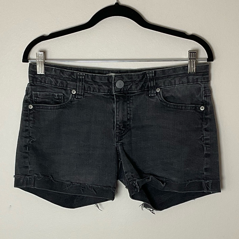 Aeropostale Women's Low-Rise Black Denim Cutoff Y2K Shorts with Rolled Hem